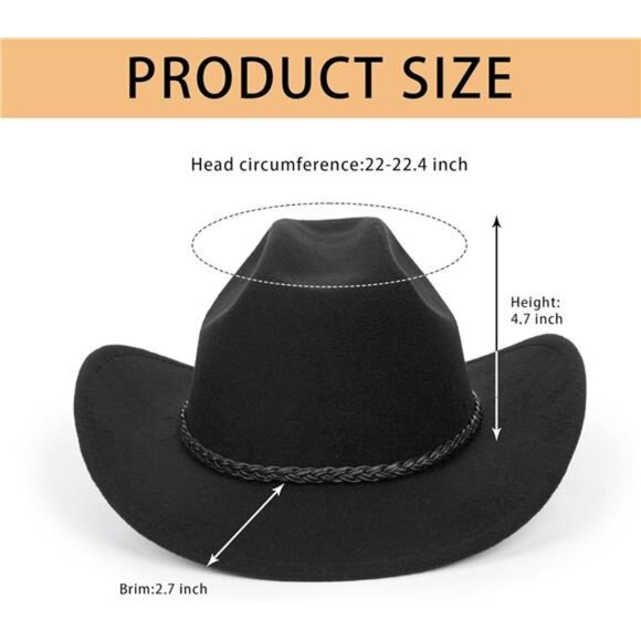 Womens Western Cowboy Hats Black-hemp Rope Decorative Belt - Picture 2 of 7